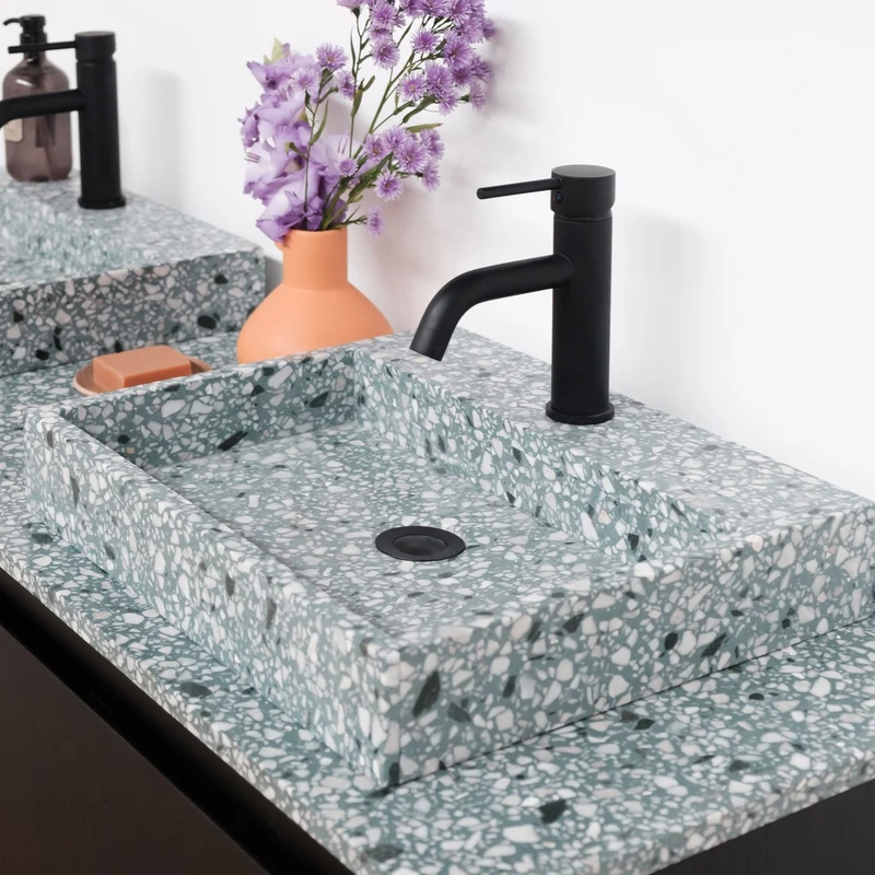 Mueble lavabo Terrazo Verde - Roble Negro - ANN (150 cm)