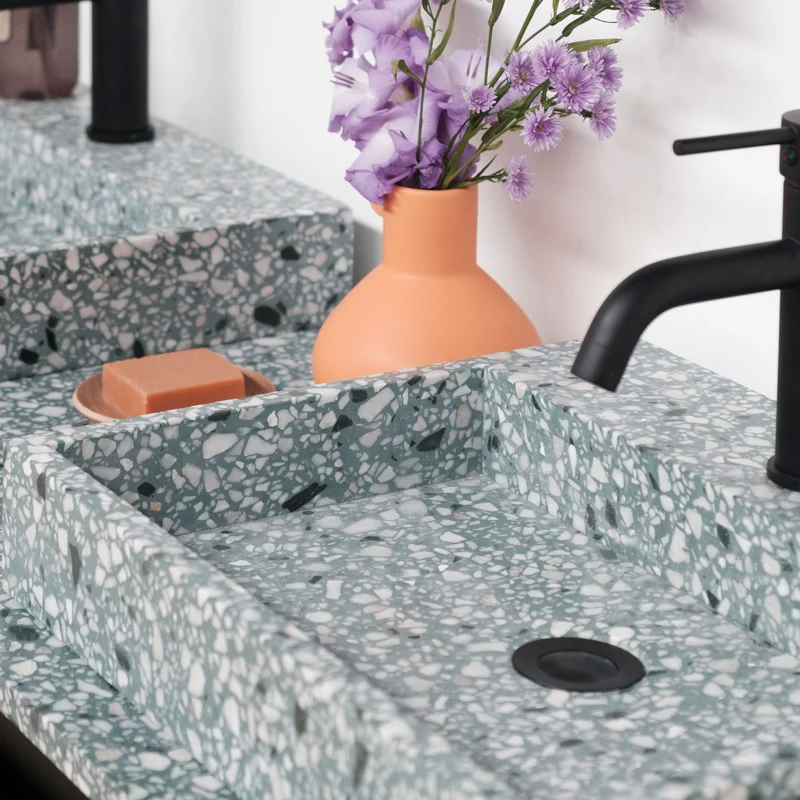 Mueble lavabo Terrazo Verde - Roble Negro - ANN (150 cm)