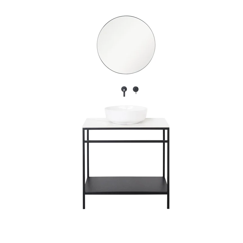 Mueble lavabo Industrial - Jules negro - Cerámica blanca - Alexis II - (80 cm)