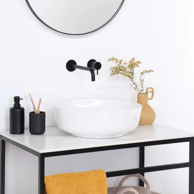 Mueble lavabo Industrial - Jules negro - Cerámica blanca - Alexis II - (80 cm)