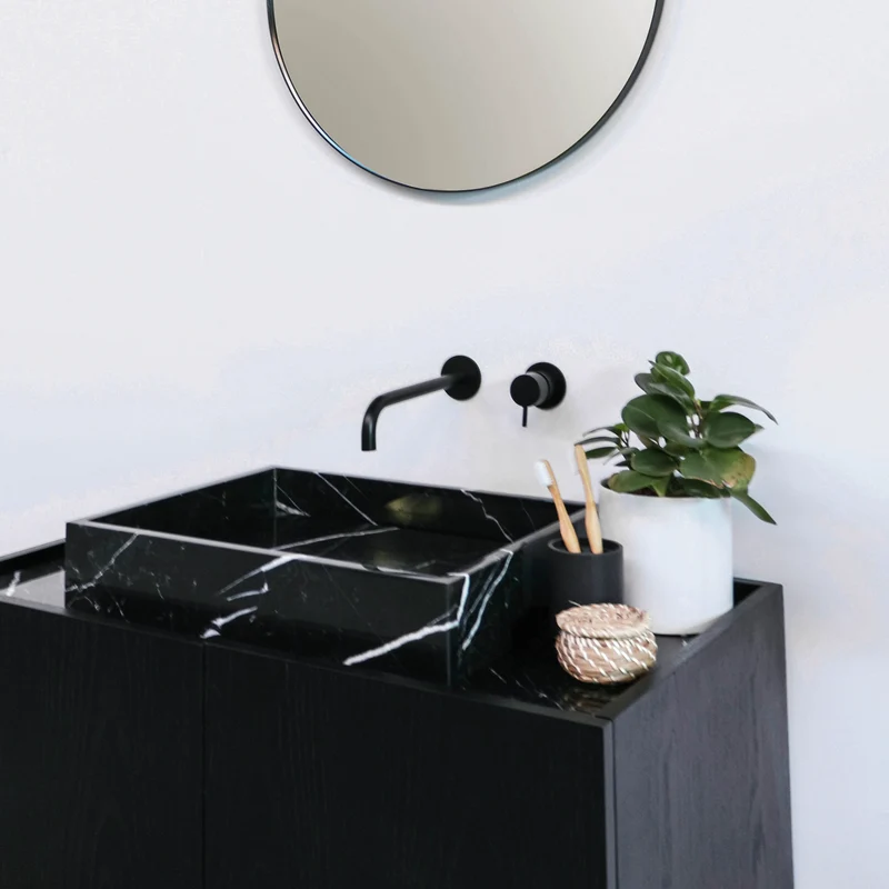 Mueble lavabo - Lavabo Mármol negro - Roble negro - (84 cm) - Felix
