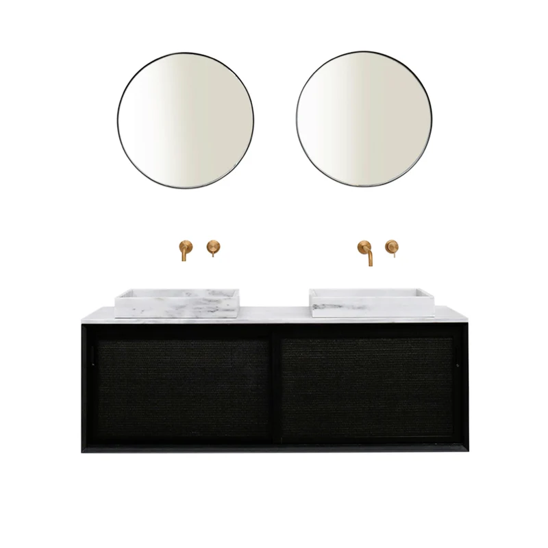 Mueble de baño vintage - Lavabo de Mármol Blanco - Carrizo Negro (150 cm) - Nestor