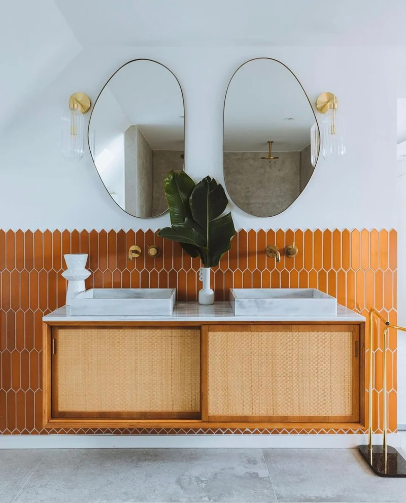Mueble de baño vintage - Lavabo de Mármol Blanco - Teca-Ratán (150 cm) - Nestor