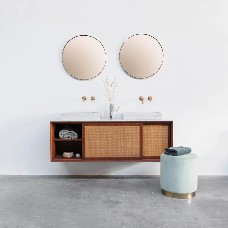 Mueble de baño vintage - Lavabo de Mármol Blanco - Teca-Ratán (150 cm) - Nestor