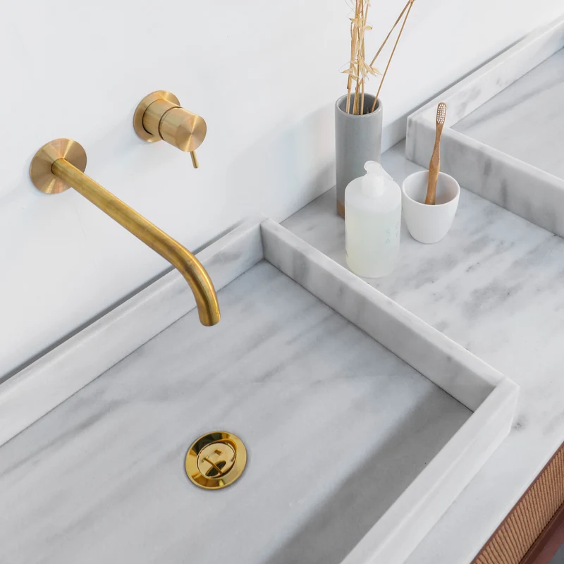 Mueble de baño vintage - Lavabo de Mármol Blanco - Teca-Ratán (150 cm) - Nestor