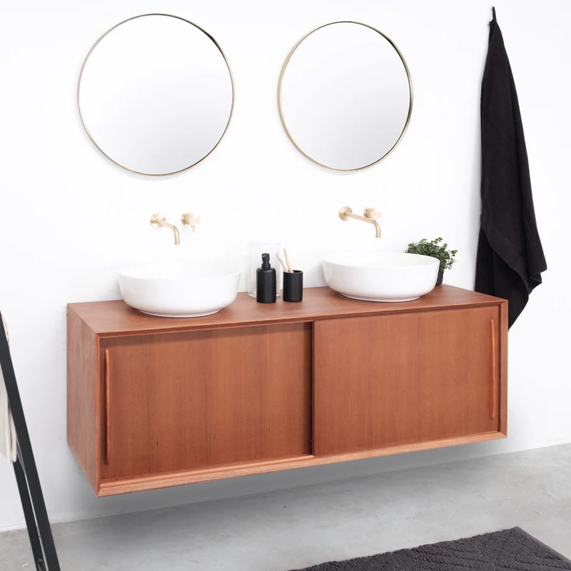 Mueble de baño vintage - lavabo Alexis 2 - Teca (150 cm) - Nestor - sin encimera