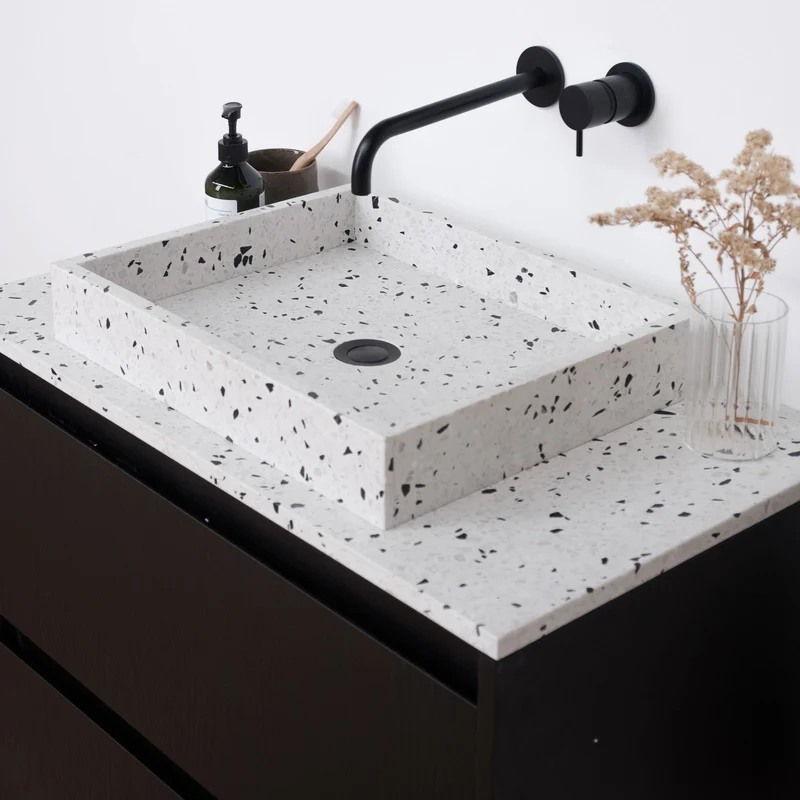 Mueble de baño de terrazo - Lavabo George - Roble negro - (80 cm) - ANN