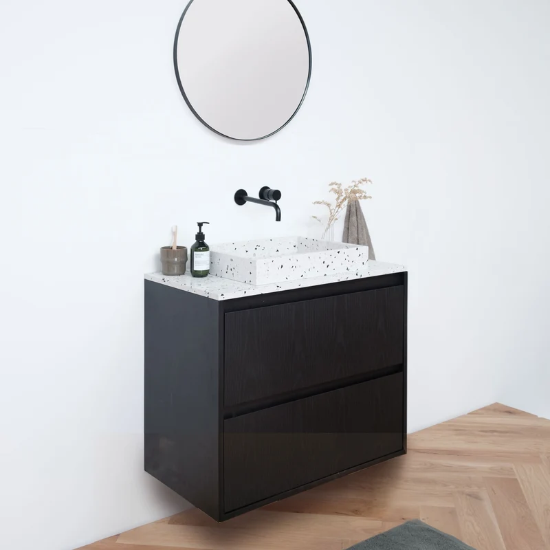 Mueble de baño de terrazo - Lavabo George - Roble negro - (80 cm) - ANN