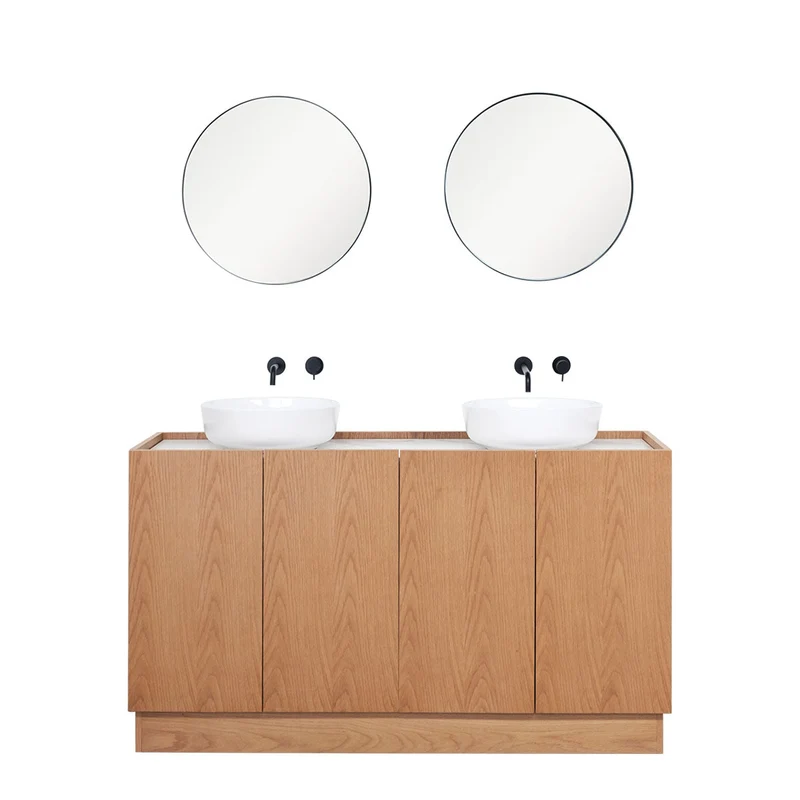 Mueble de baño escandinavo Roble - Cerámica blanca - Alexis 2 - (154cm) - Felix