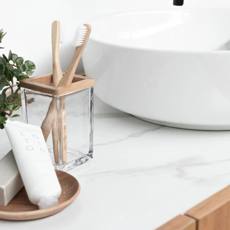 Mueble de baño escandinavo Roble - Cerámica blanca - Alexis 2 - (154cm) - Felix