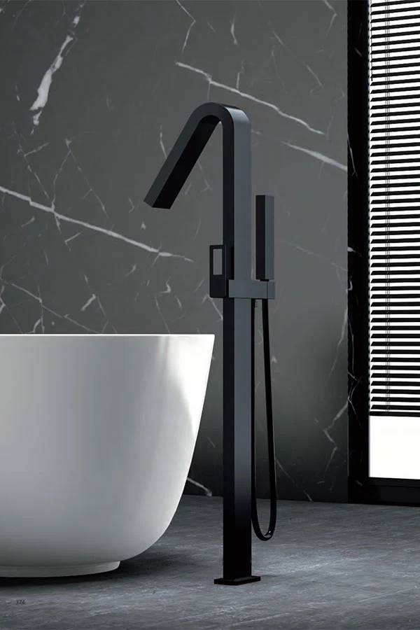 Grifería Bañera Exenta Monomando Suecia Negro Mate - Imex