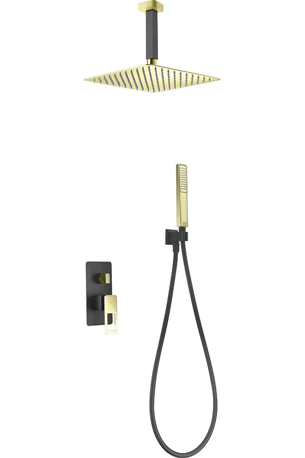 Conjunto Ducha Monomando Empotrado Estocolmo Negro Oro - Imex