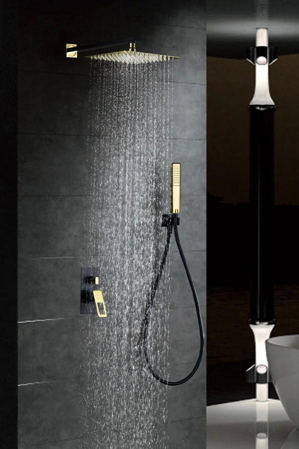 Conjunto Ducha Monomando Empotrado Suecia Negro Oro - Imex
