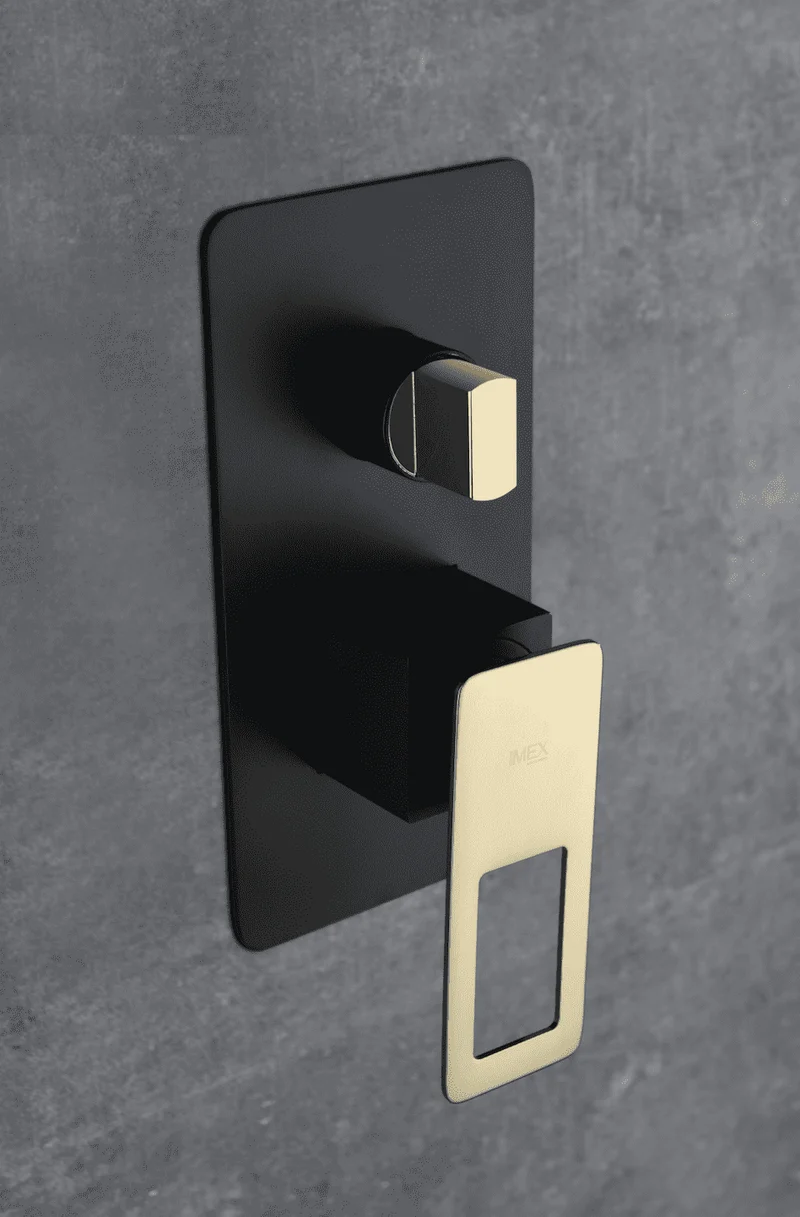 Conjunto Ducha Monomando Empotrado Suecia Negro Oro - Imex