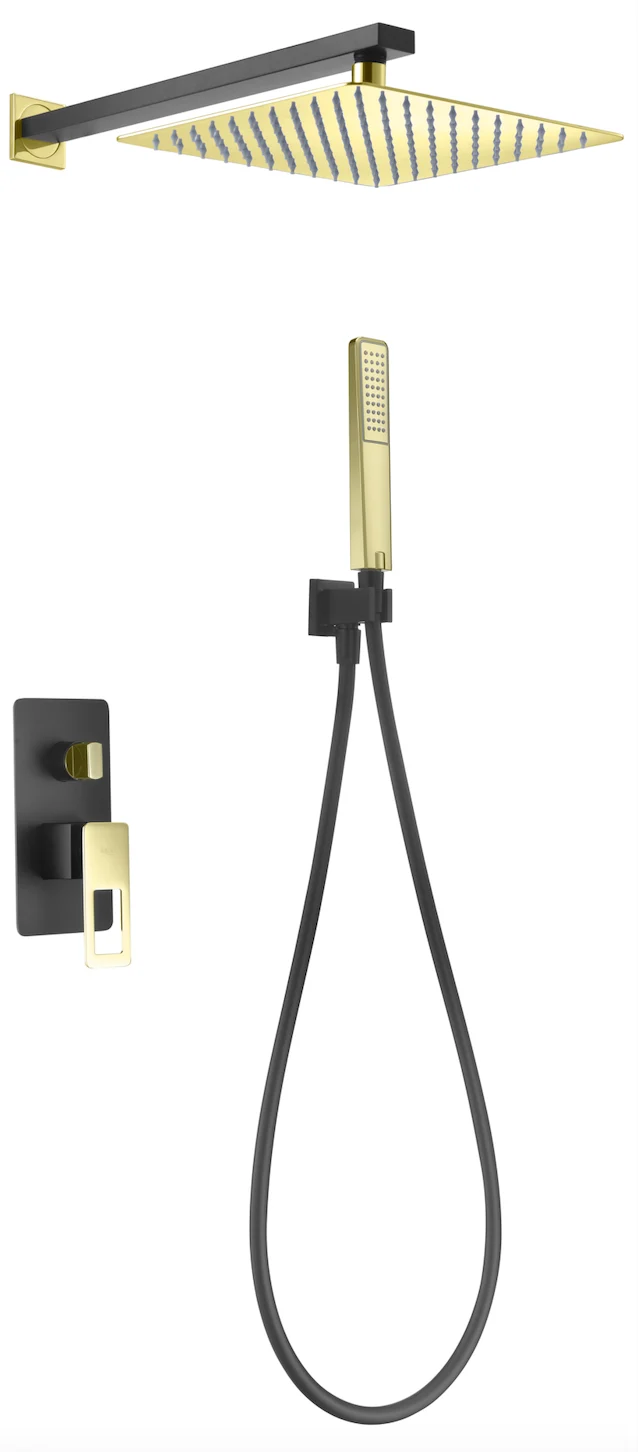 Conjunto Ducha Monomando Empotrado Suecia Negro Oro - Imex