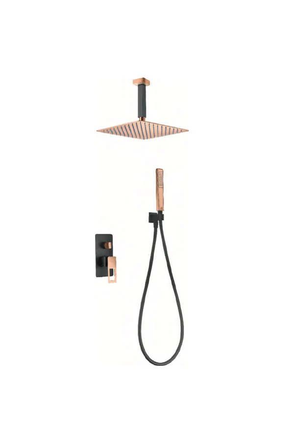 Conjunto Ducha Monomando Empotrado Estocolmo Negro Oro Rosa - Imex