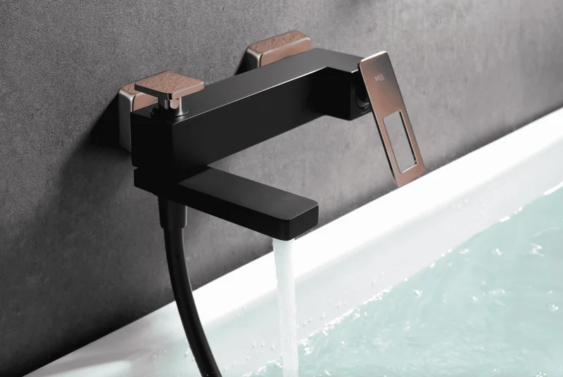 Grifería Bañera y Ducha Monomando Suecia Negro Oro Rosa - Imex