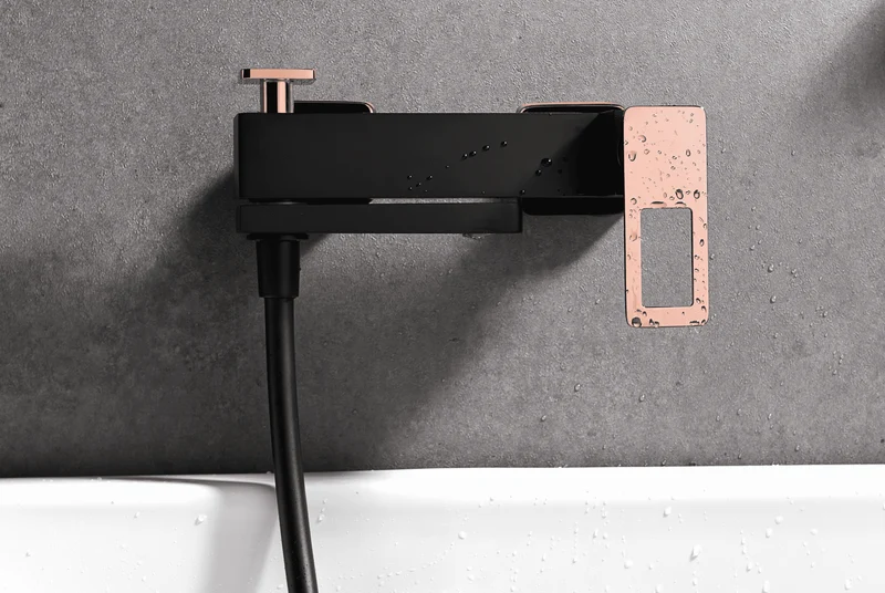 Grifería Bañera y Ducha Monomando Suecia Negro Oro Rosa - Imex