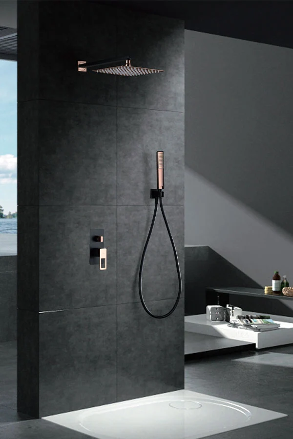 Conjunto Ducha Monomando Empotrado Suecia Negro Oro Rosa - Imex