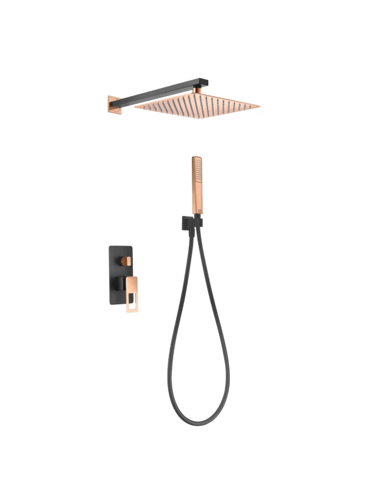 Conjunto Ducha Monomando Empotrado Suecia Negro Oro Rosa - Imex
