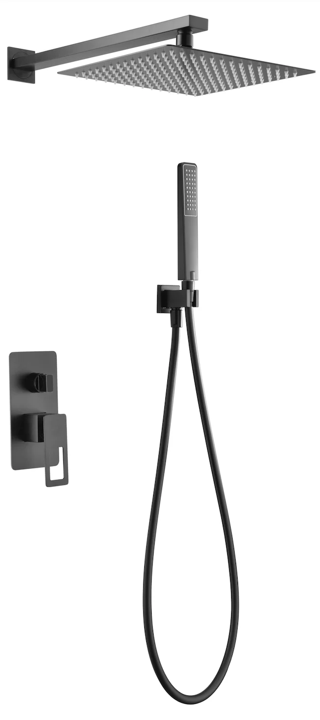 Conjunto Ducha Monomando Empotrado Suecia Negro Mate - Imex