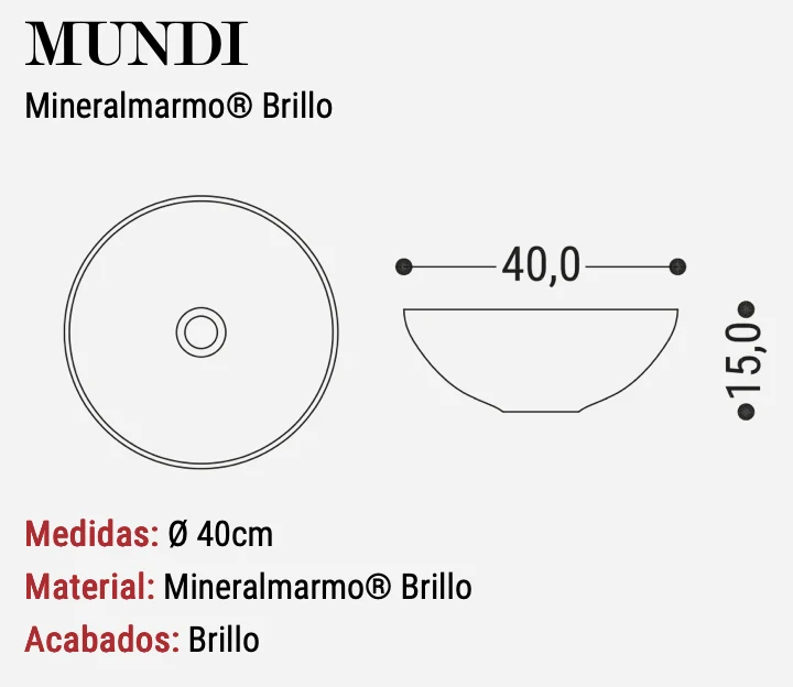 Lavabo Sobreencimera Mundi Blanco Brillo Ø40cm - Fabricación Española | Maderó Atelier
