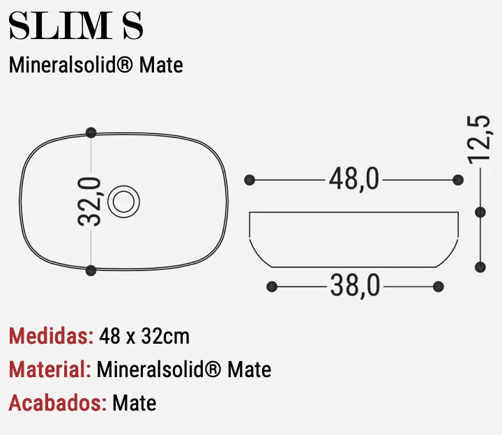 Lavabo Sobreencimera Slim S Mate 48x32cm - Fabricación Española | Maderó Atelier