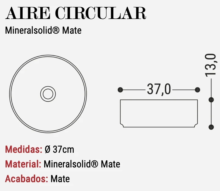 Lavabo Sobreencimera Aire Circular Ø37cm Mate - Fabricación Española | Maderó Atelier