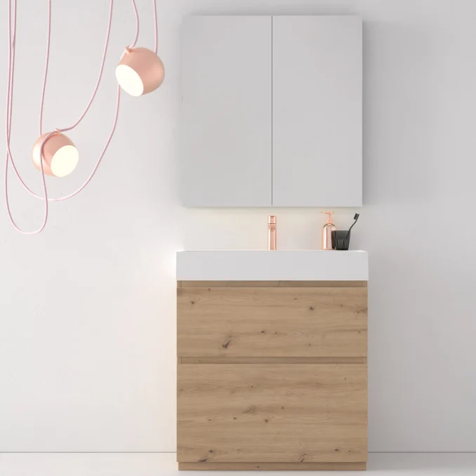 Conjunto de Baño Cotton 14 - Mueble 80cm + Lavabo + Espejo | Maderó Atelier