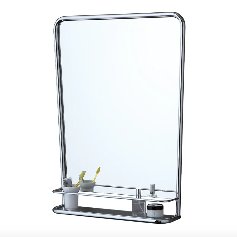 Espejo Baño Trapezoidal con Estante Fifties 90x65cm | Marco Metálico Vintage Italia