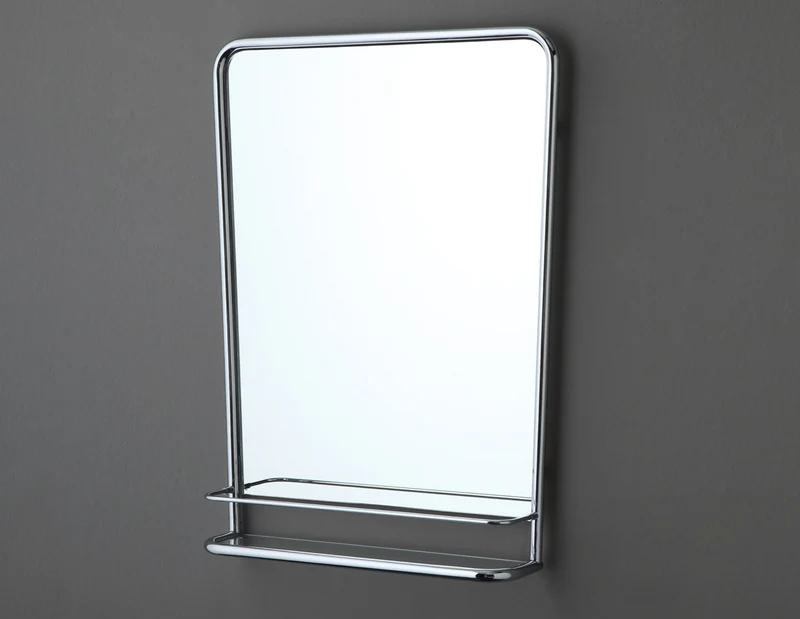 Espejo Baño Trapezoidal con Estante Fifties 90x65cm | Marco Metálico Vintage Italia