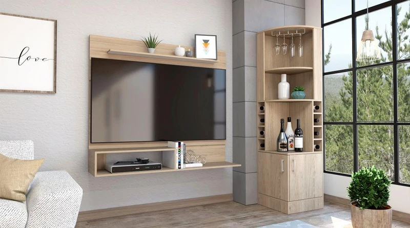Combo para Sala Salermo, Incluye Bar Esquinero y Panel TV