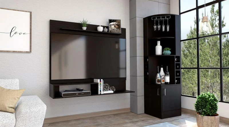 Combo para Sala Ravena, Incluye Bar Esquinero y Panel TV