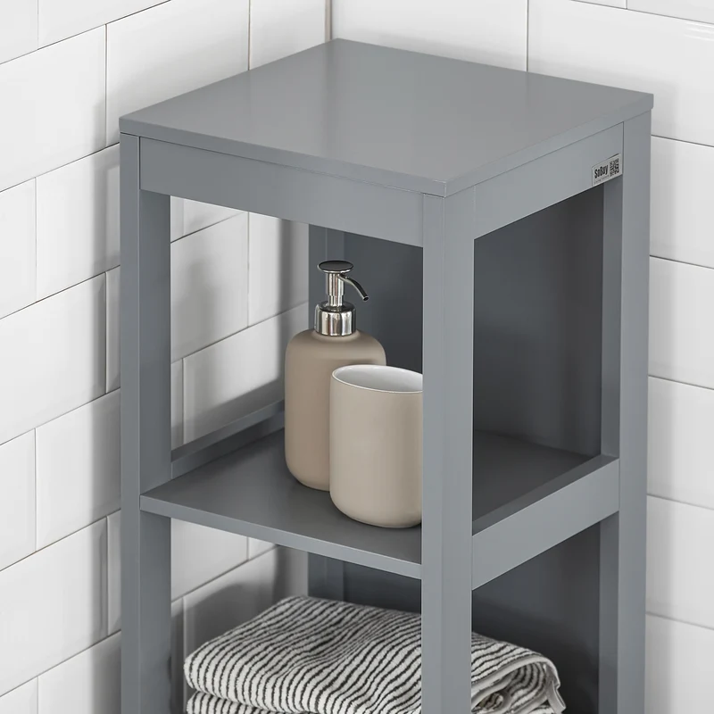 SoBuy FRG126-SG Armario alto de Baño con 3 Estantes y 2 cajones Gris
