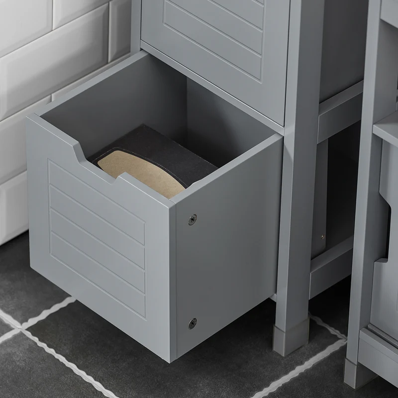 SoBuy FRG126-SG Armario alto de Baño con 3 Estantes y 2 cajones Gris