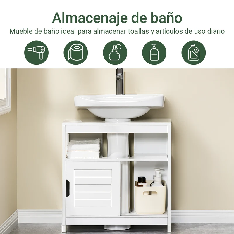 SoBuy FRG128-II-W Mueble para debajo del Lavabo con 1 Estante y 2 Puertas Blanco