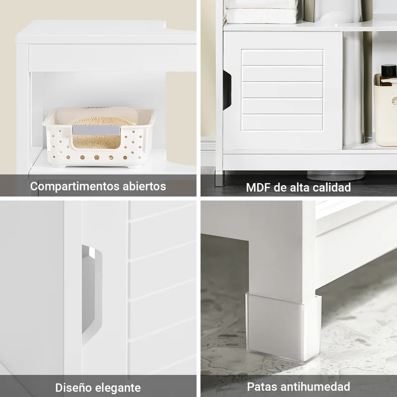 SoBuy FRG128-II-W Mueble para debajo del Lavabo con 1 Estante y 2 Puertas Blanco