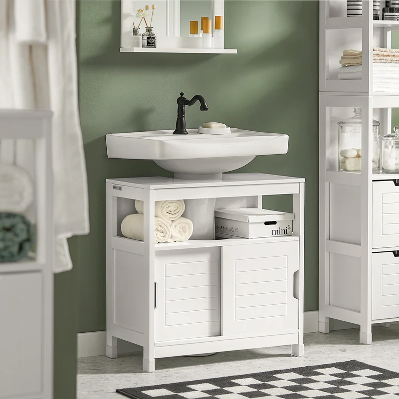 SoBuy FRG128-II-W Mueble para debajo del Lavabo con 1 Estante y 2 Puertas Blanco