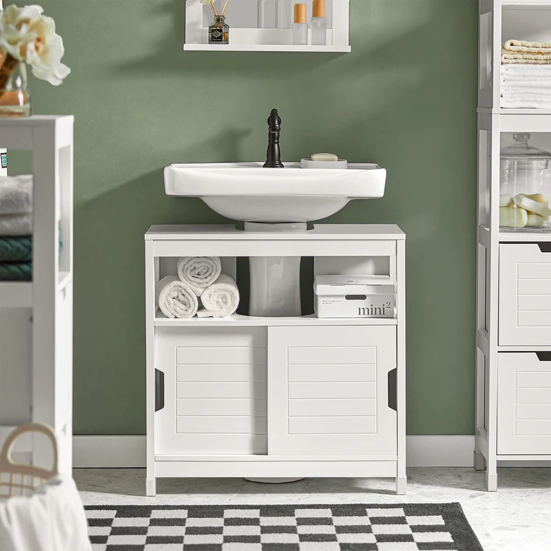 SoBuy FRG128-II-W Mueble para debajo del Lavabo con 1 Estante y 2 Puertas Blanco