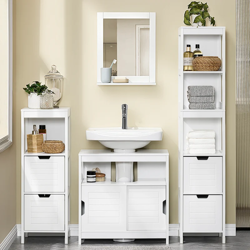 SoBuy FRG128-II-W Mueble para debajo del Lavabo con 1 Estante y 2 Puertas Blanco