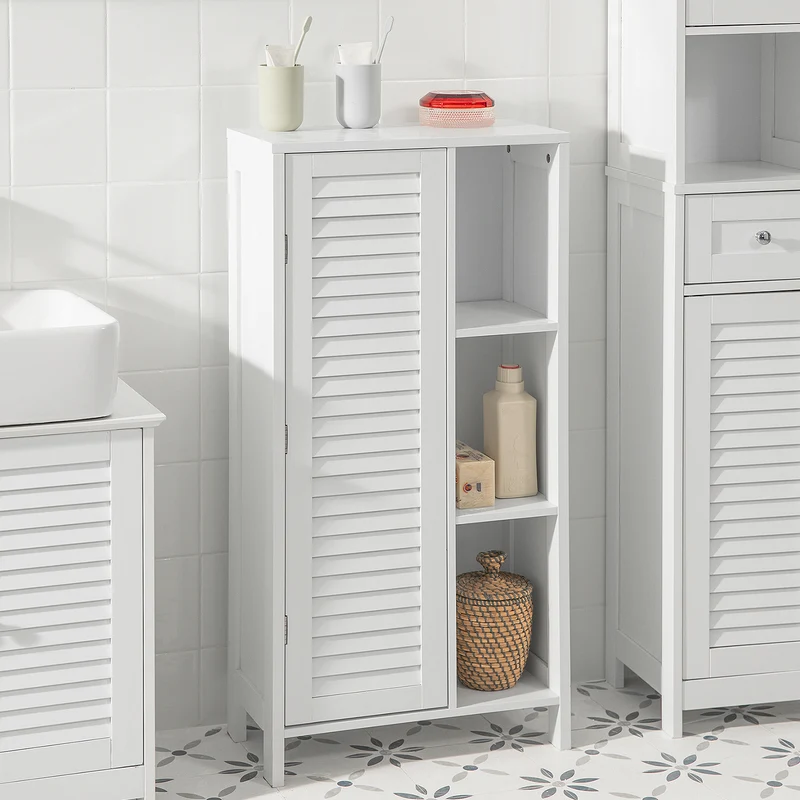 SoBuy BZR39-W Armario para Baño con 1 puerta y 3 estantes Blanco