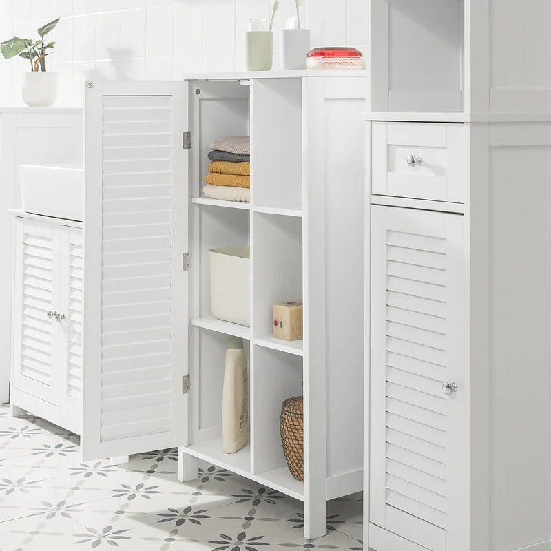 SoBuy BZR39-W Armario para Baño con 1 puerta y 3 estantes Blanco