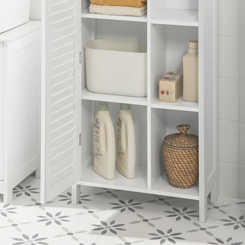 SoBuy BZR39-W Armario para Baño con 1 puerta y 3 estantes Blanco