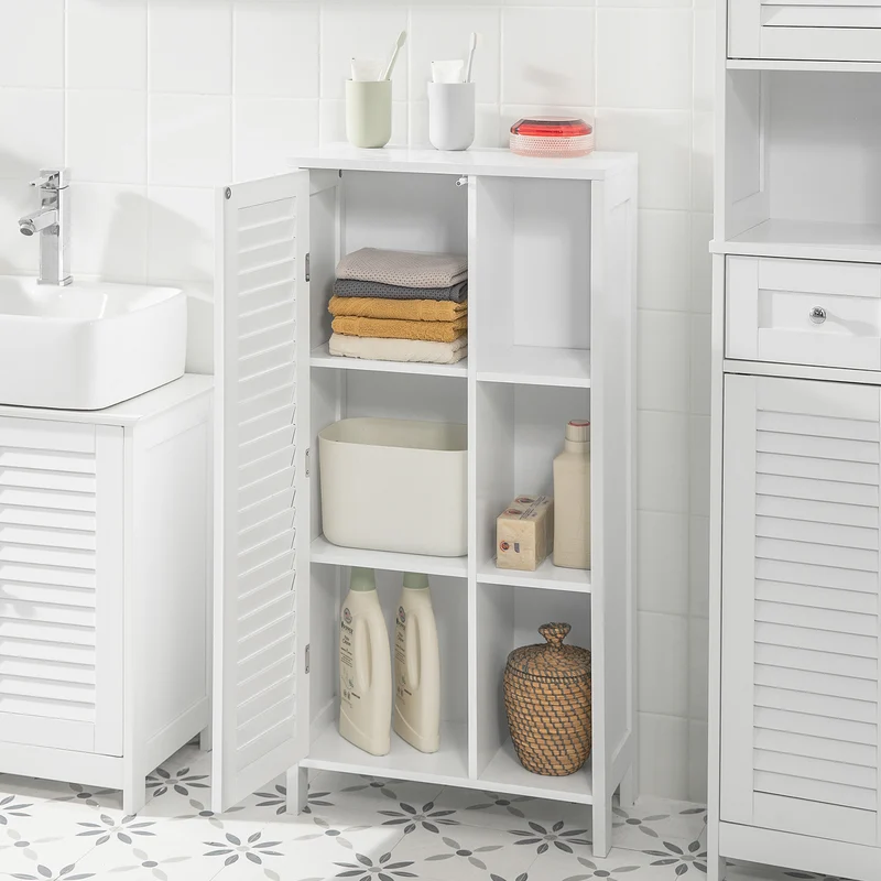SoBuy BZR39-W Armario para Baño con 1 puerta y 3 estantes Blanco