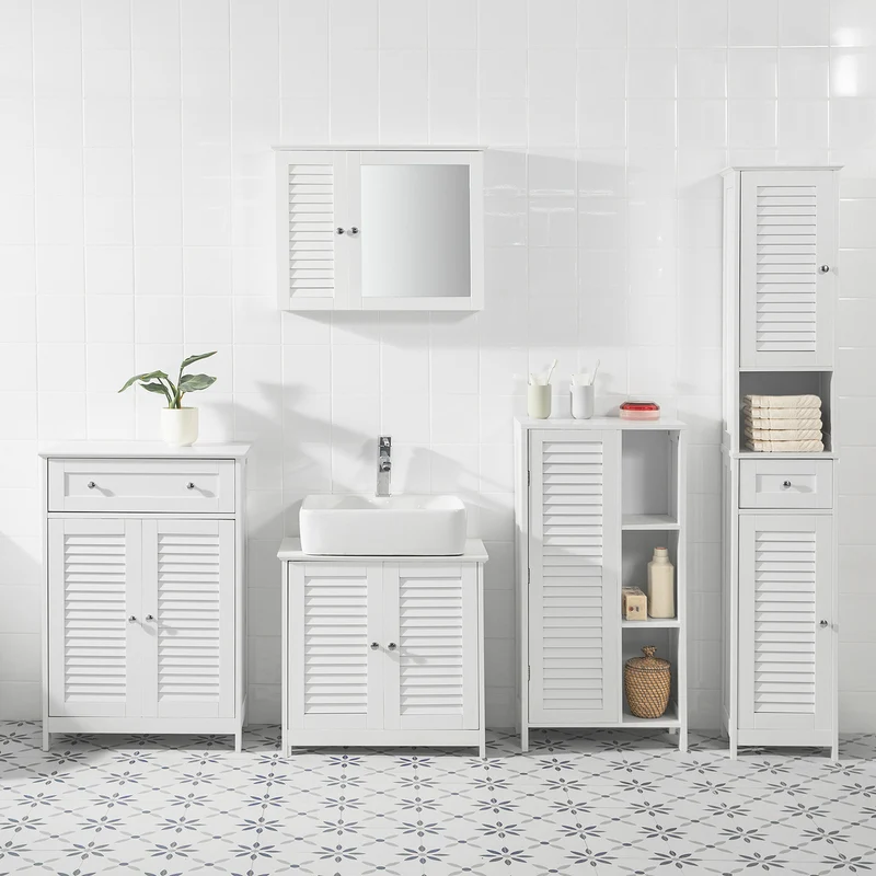 SoBuy BZR39-W Armario para Baño con 1 puerta y 3 estantes Blanco