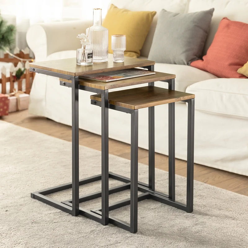 SoBuy FBT102-F Juego de 3 Mesas Auxiliares para Salón Madera