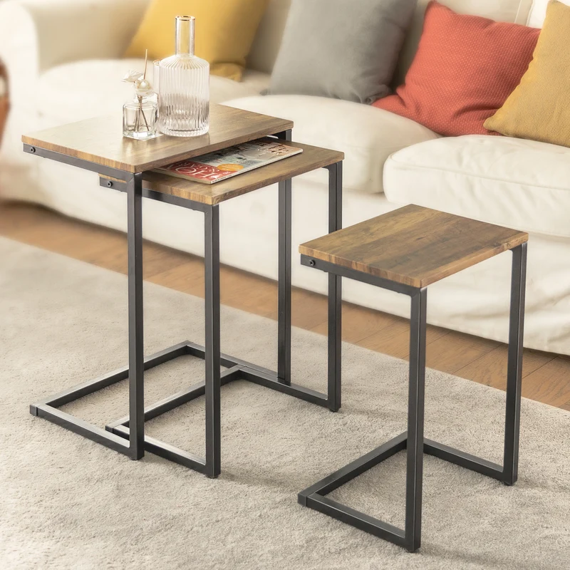 SoBuy FBT102-F Juego de 3 Mesas Auxiliares para Salón Madera
