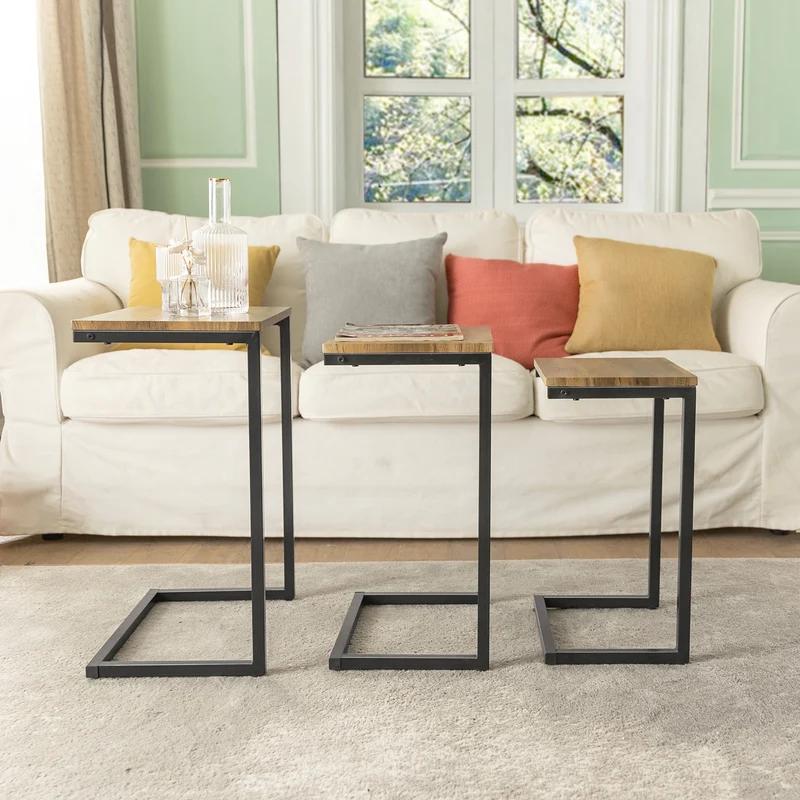 SoBuy FBT102-F Juego de 3 Mesas Auxiliares para Salón Madera