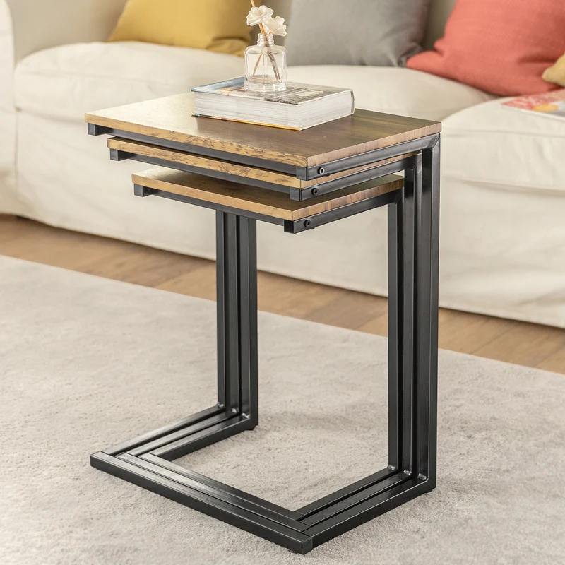 SoBuy FBT102-F Juego de 3 Mesas Auxiliares para Salón Madera
