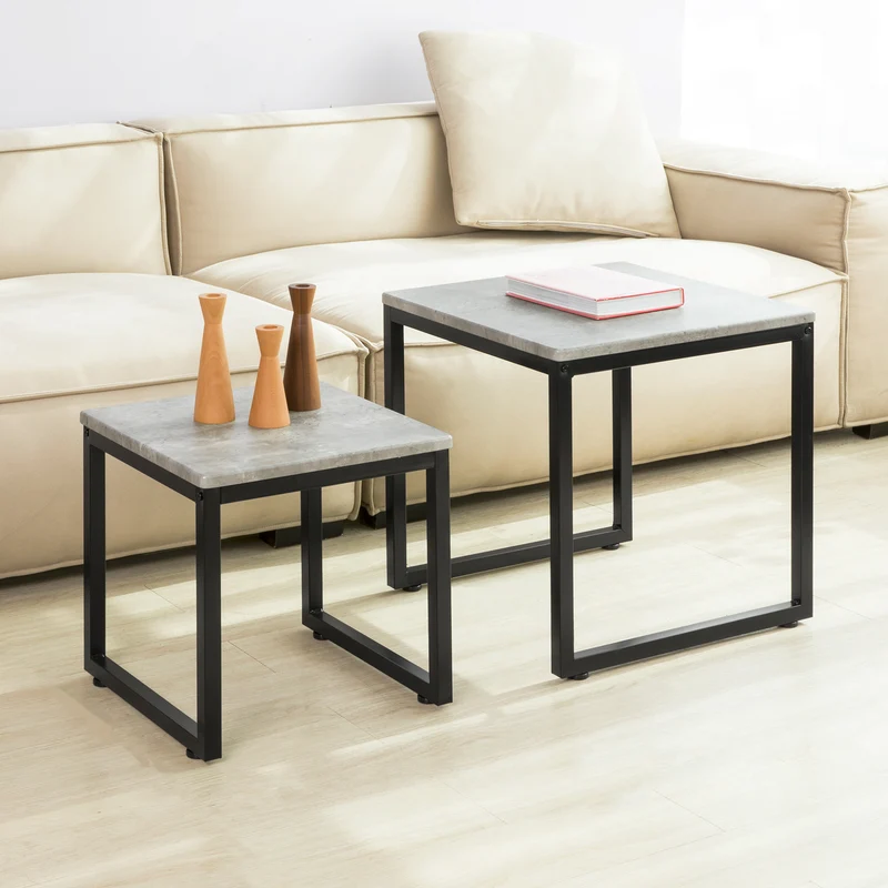 SoBuy FBT42-HG Set de 2 Mesas Auxiliares Gris